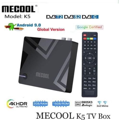 Mecool K5 Amlogic S905X3 Smart Android 9.0 TV Box DVB-S2 DVB-T2 DVB-C 2GB RAM 16GB ROM 2.4G 5G WiFi Bluetooth 4K HD Set top Box