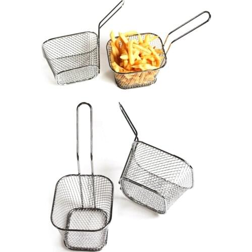 1PC Stainless Steel Metal Basket Serving Food Presentation Cooking Tools French Fries Basket Mini Fry Storage Kitchen Housewares