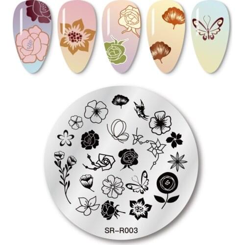 Mtssii 1PC Round Nail Stamping Plate Butterfly Flower Leaf 5.5cm Template Manicure Nail Art Image Plate Manicure Tools