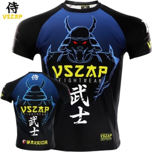 VSZAP Bushido Combat Sports Fight MMA Short Sleeve Quick Dry T-Shirt Men Training Sports Fitness Martial Arts Wind