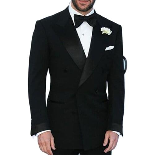 Two Piece Black Business Party Men Suits 2020 Double Breasted Formal Custom Made Wedding Groom mens suit Tuxedo Jacket Pants