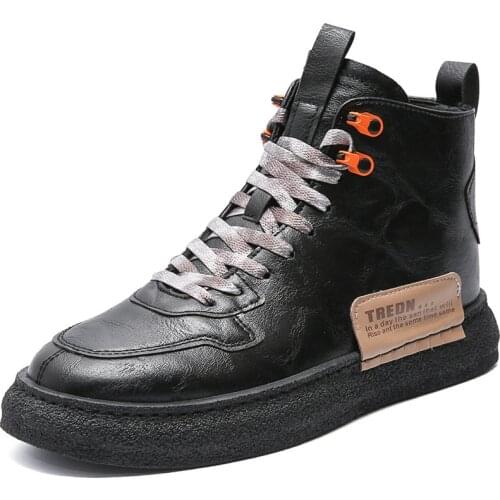 New British Style Mens Motorcycle Boots In 2021 Autumn Winter Round Toe Plush Thickening Lace-up Shoes with Platform Non-slip