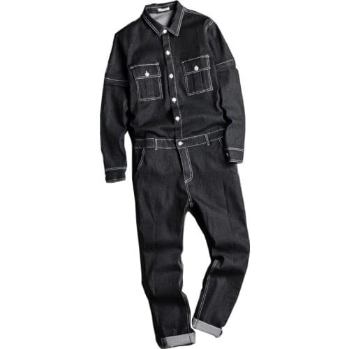 2021 Hot Mens Denim Jumpsuit Rompers Long Sleeve Jeans Coverall Pant Trousers Loose Trend Korean Version Personal Comfort