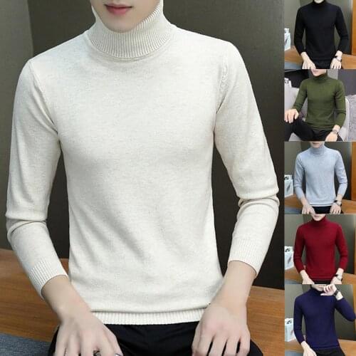 2020 New Autumn Winter Pullover Sweaters Men Turtle Neck Beige Black Long Sleeve Knitwear Slim Mens Sweater Pull Male Clothing