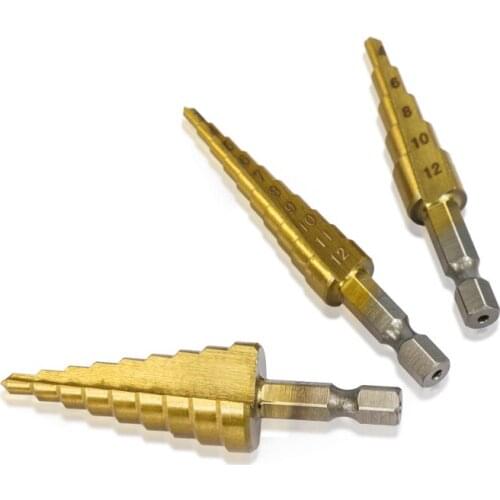 3pcs 3-12mm 4-12mm 4-20mm HSS Straight Groove Step Drill Bit Set Titanium Coated Wood Metal Hole Cutter Core Drill Bit Set