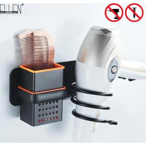 Hair Dryer Holder With Cup Households Wall Mount Bathroom Accessories Hair Dryer Shelf Metal Black Hair Dryer Rack EL190