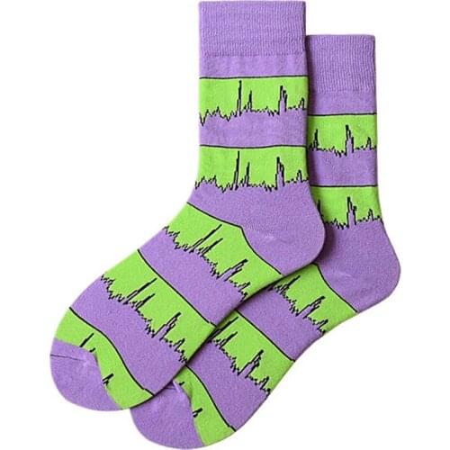 Womens spring autumn personality creative cotton purple green striped socks Japanese cartoon anime street fashion funny socks