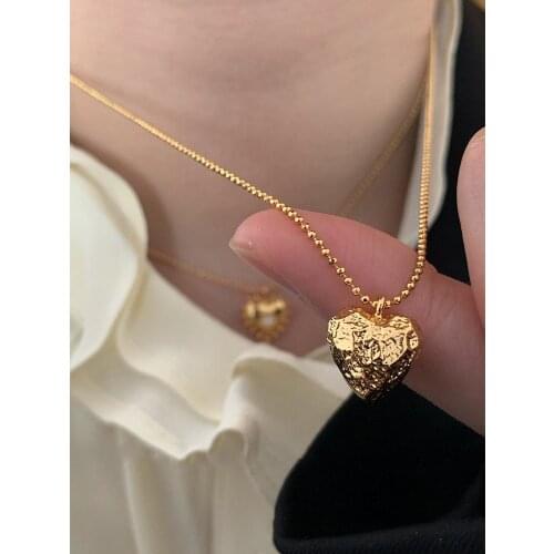 Brass With 18K Gold Retro Heart Necklace Women Jewelry Punk Party Designer Club Cocktail Ins Rare