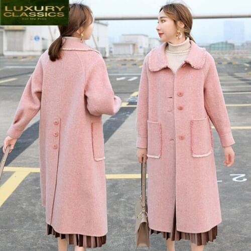 Coats Autumn Winter Woman 2021 Korean Elegant Tassel Pink Wool Jacket Casual Both Side Cashmere Long Coat Abrigos LW857