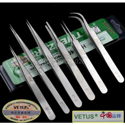 100% Genuine Vetus Tweezer False Eyelash Extension Tweezers Stainless Steel Hyperfine High Precision Anti Acid Tweezers ESD