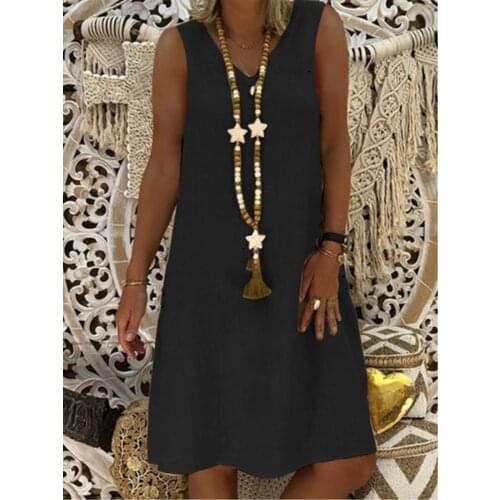 Womens V-neck Dress Knee Length Dress Sleeveless Color Solid Color Summer Hot Casual 2021 Black Wine Red Orange Yellow Blue