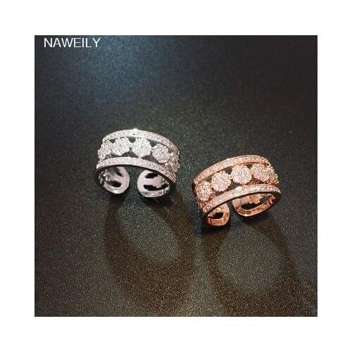 Luxury Brand Ladies Micro Pave Cubic Zircon Rings Super Shiny Open Ring For Women Resizable Wedding Party Engagement Rings