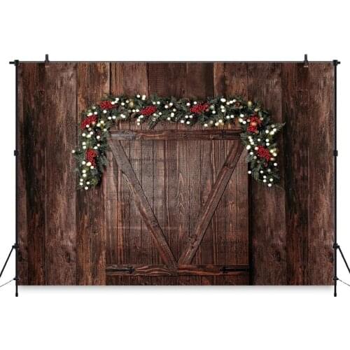 Christmas Photography Backdrops Vintage Wood Door Christmas Wreath Photographic Studio for Baby Photo Background