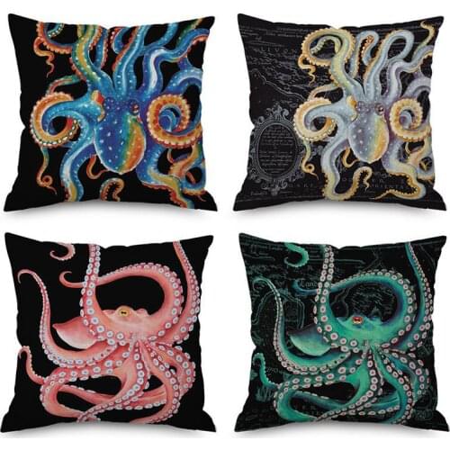 Hand Painted Color Octopus Cushion Cover Mediterranean Style Decoration Compass Map Creative Sofa Throw Pillow Covers For Car