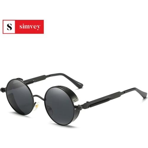 Simvey Classic Gothic Steampunk Sunglasses HD Polarized Men Women Brand Designer Vintage Round Metal Frame Sun Glasses UV400