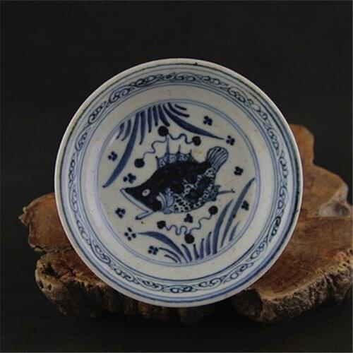 Ming Dynasty Blue And White Hand-Painted Fish-Grass Pattern High-Foot Bowl Fruit Plate