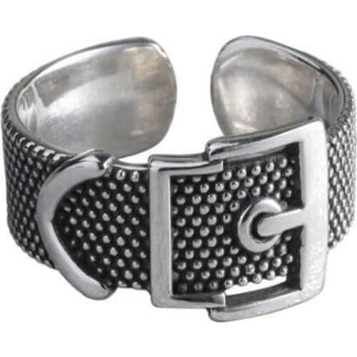 Vintage Creative Belt Buckle Silver Color Ring Opening Adjustable Mens And Womens Finger Rings Jewelry Accessories