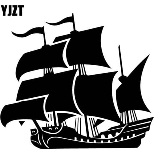 YJZT 15.5CM*13.7CM Luxurious Dazzling Ship Boat Sails Rudder Cool Vinly Decal Car Sticker Interesting Black/Silver C27-0554
