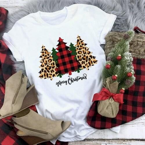 Suitable All Seasons New Cute Christmas Tree Print Woman Tshirts Harajuku Short Sleeve Shirt Female White T-shirt