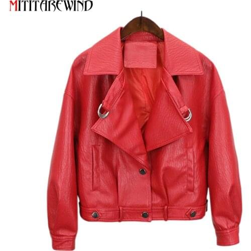 2021 Spring Autumn Retro PU Leather Jacket Women Short Style Casual Loose Faux Leather Coat Femme Back Split Fashion Jacket