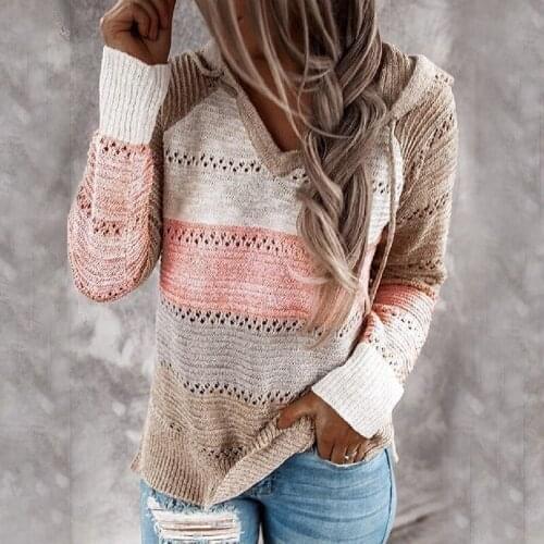 Women Hooded Strip Sweaters 2021 Basic Turtleneck Autumn Winter Tops Slim Women Pullover Knitted Sweater Jumper Soft Warm Pull