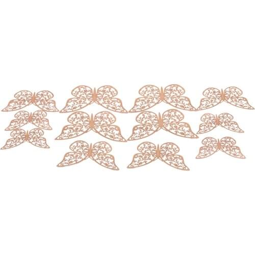 12Pcs/lot Rose Gold Color 3D Hollow Golden Silver Butterfly Wall Stickers Home Decorations Wall Decals For Party Wedding Shop