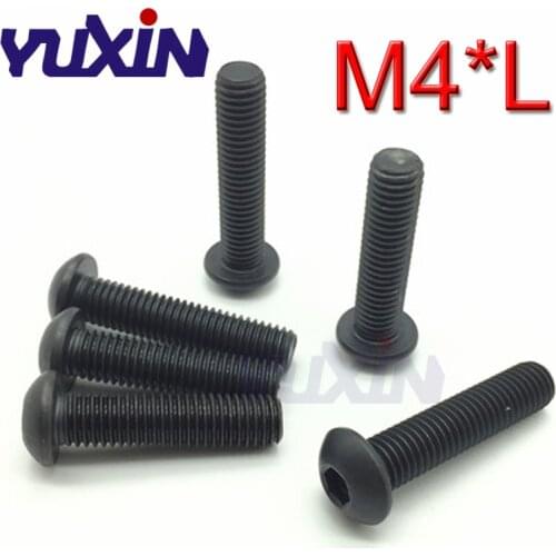 200Pcs M4*L ISO7380 Alloy Steel 10.9 Grade Black Hexagon Socket Button Head Screws Furniture Mushroom Cap Hex Bolts