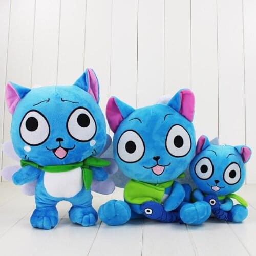 3pcs/lot 20-30cm Happy plush doll toy sitting with fish Japanese cartoon Fairy Tail kawaii cat stuffed doll for kid Birthday