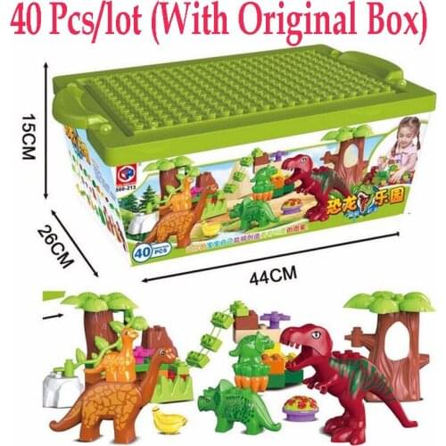 40 Pcs/Lot Dinosaur World Building Blocks Sets Animal Jurassic Dinosaur World Model toys Bricks Duploe With Original Box