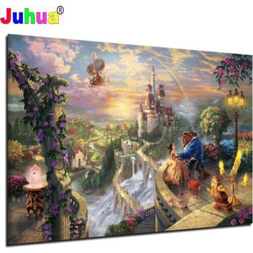 5d rhinestone diamond painting Beauty & Beast Falling in Love Wall Art diamond mosaic full diamond embroidery Sale