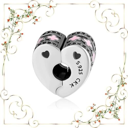 Fandola CKK 925 Sterling Silver Sparkling Arcs Of Love Clip Fit for Pandora Bracelet Charms Jewelry Making for Mujer,Pink Enamel