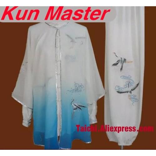 Custom Tai Chi Performance Uniform Crane Embroidery Unisex Martial Art Clothing For Kung Fu Three Pieces Veil Jacket And Pants