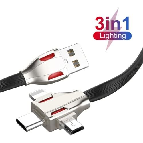 3 In 1 USB C Micro USB 8 Pin Cable For iPhone 12 Samsung Android 3A Multi Charger Fast Charging USB Type C Kable Cord