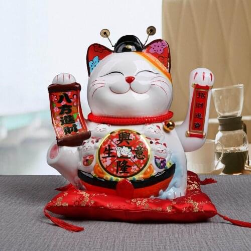 Ceramic Hand Waving Cat Creative 15 Inch Arts Crafts Opening Birthday Gift Crafts Home Decoration Accessories For Living Room