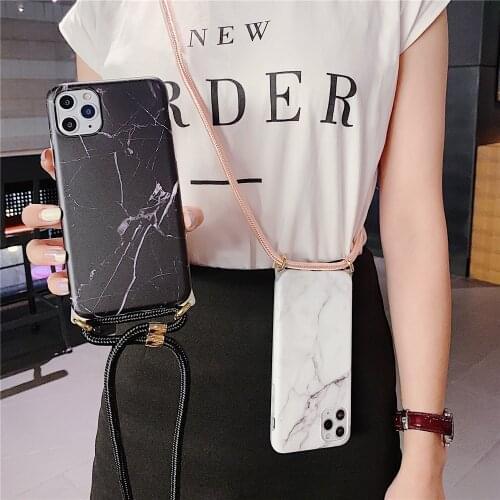 Classic Marbling Marble Messenger Phone Case For iPhone 12mini 11pro max XSMAX XR 8 7plus SE2020 Crossbody Case with chain strap