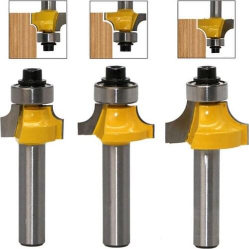 3Pcs 8mm Shank Round-Over Router Bits 2 Flute End Mill with Bearing Milling Cutter Corner Round Over Bit Woodworking Tool