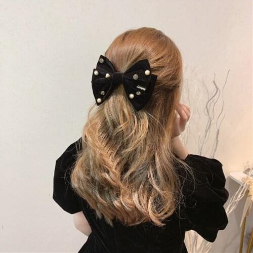 Korean Black Bow Hairpin for Women Vintage Back Hair Clips