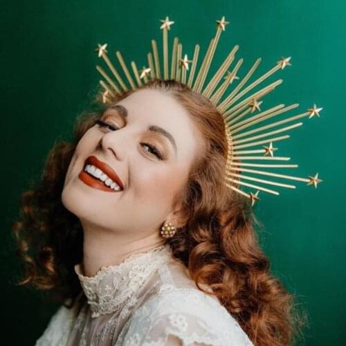 Halo Crown with Gold Star Detail Sunburst Crown Customizable Bridal Crown Hair Accessories Met Gala Crown headband Z-11