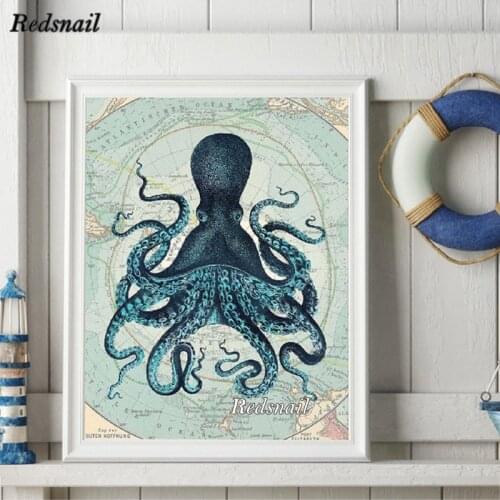 Square round Diamond Painting Octopus Tentacles Kraken Diamond Embroidery Diamond Mosaic Cross Stitch Vintage world map EE310