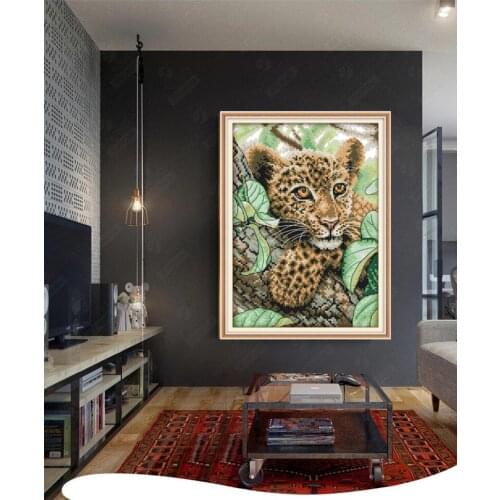 Leopard Cross Stitch Kits Panther Animal pattern Printed canvas Asian Embroidery Needlework Easy Cross-stitch 14CT 11CT Fabric