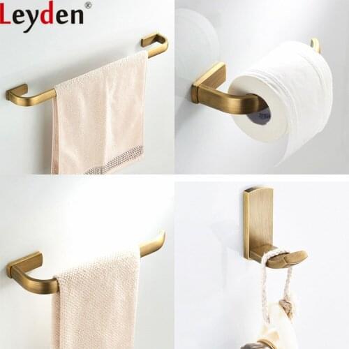 Leyden Antique Brass 4pcs Single Towel Bar Toilet Paper Holder Towel Ring Holder Clothes Hook Bathroom Accessories Set