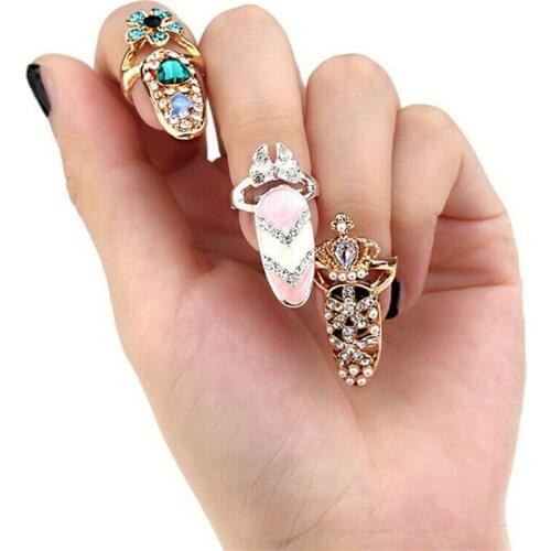 Women Drip Nail Decoration Joint Ring Fashion Crystal Pearl Tail Ring Fashion Trend Open Set Ring Wholesale