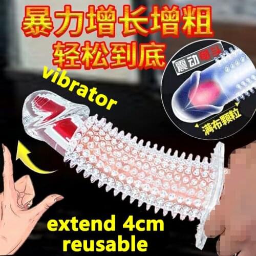Reusable Vibrator Condom With Spike Dotted Penis Sleeve For Men Dildo Condoms Vaginal Stimulation Delay Ejaculation Sex Toys
