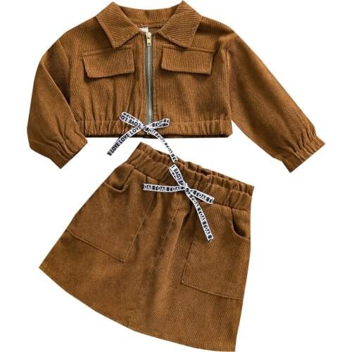 1-5Y Fashion Children Girls Clothing Sets Toddler Kids Girls Long Sleeve Corduroy Jacket Tops+Elastic waist Skirt Outfits