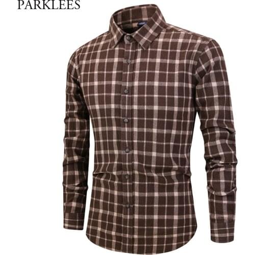 Classic Plaid Men Cotton Shirt 2019 Spring New Mens Casual Button Down Dress Shirts Long Sleeve Business Shirt Chemise Homme XL