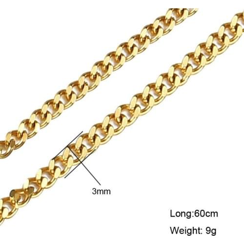 MxGxFam ( 60cm x 3mm )Gold Color Titanium steel 24inch Hiphop Cuban Necklaces for Men Fashion Jewlery No Fade