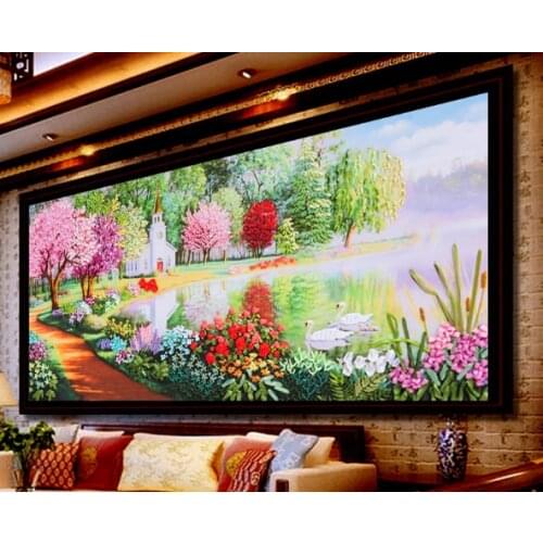 128x65cm Swan Lake Ribbon embroidery kit stain painting set handcraft kit DIY handmade needlework art home decor