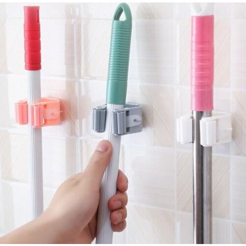 1Pc Mop Broom Holder Wall Mounted Mop Holder Household Adhesive Storage Broom Hanger Mop Hook Racks Kitchen Bathroom Organizer