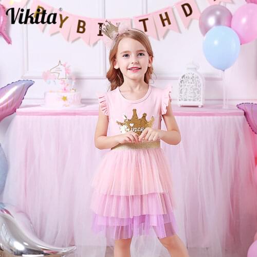 VIKITA Brand Kids Princess Summer Dress for Kids Children Sequins Tutu Dresses Toddlers Sleeveless Vestidos Girls Casual Dress