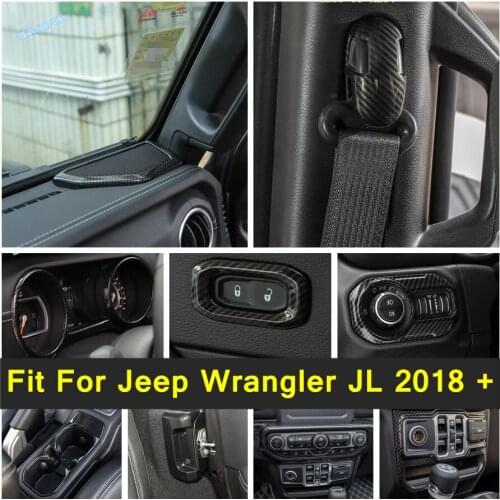 Carbon Fiber Look Safety Belt Buckle / Dashboard Decor / AC / Rear Door Lock Buckle Cover Trim For Jeep Wrangler JL 2018 - 2020
